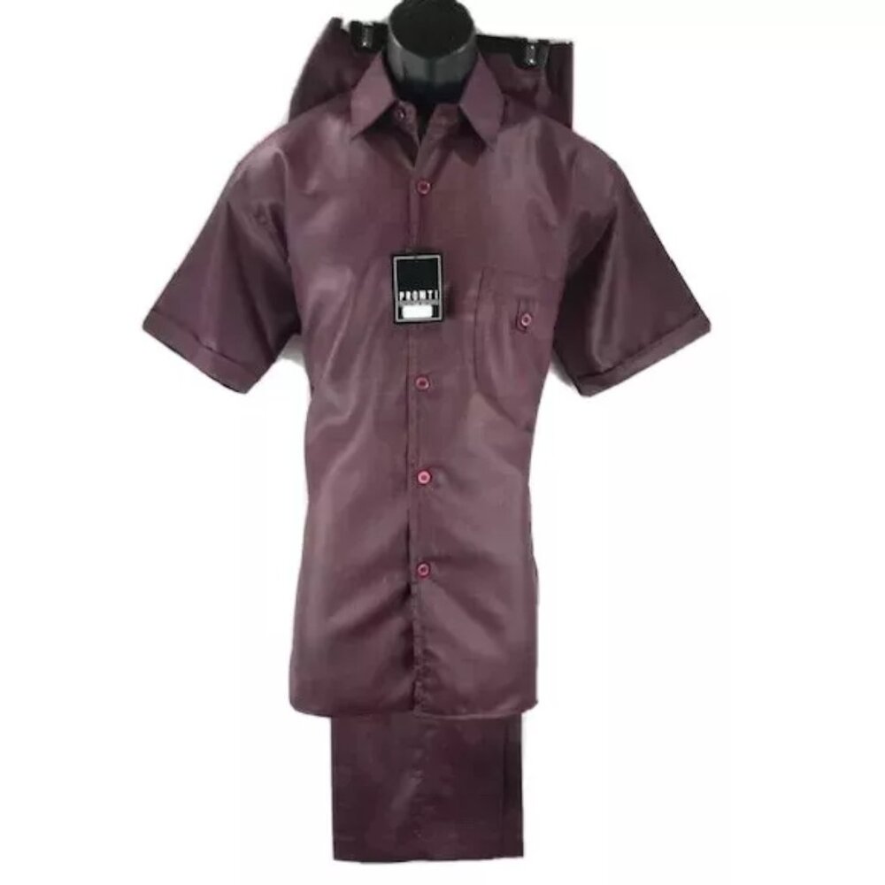 Pronti Collection by Phita Men Burgundy 2 Piece Leisure Suit Flat Front Size XL